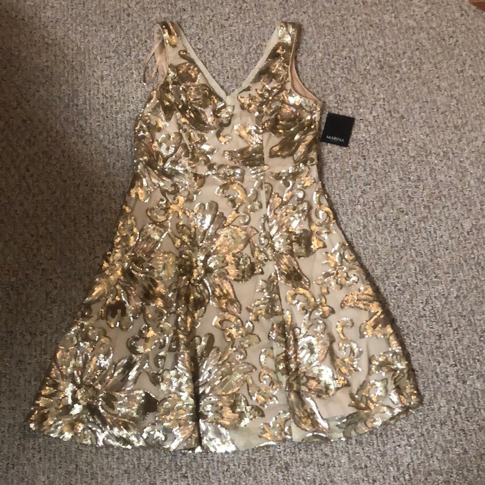 Gold sequin fit and flare dress